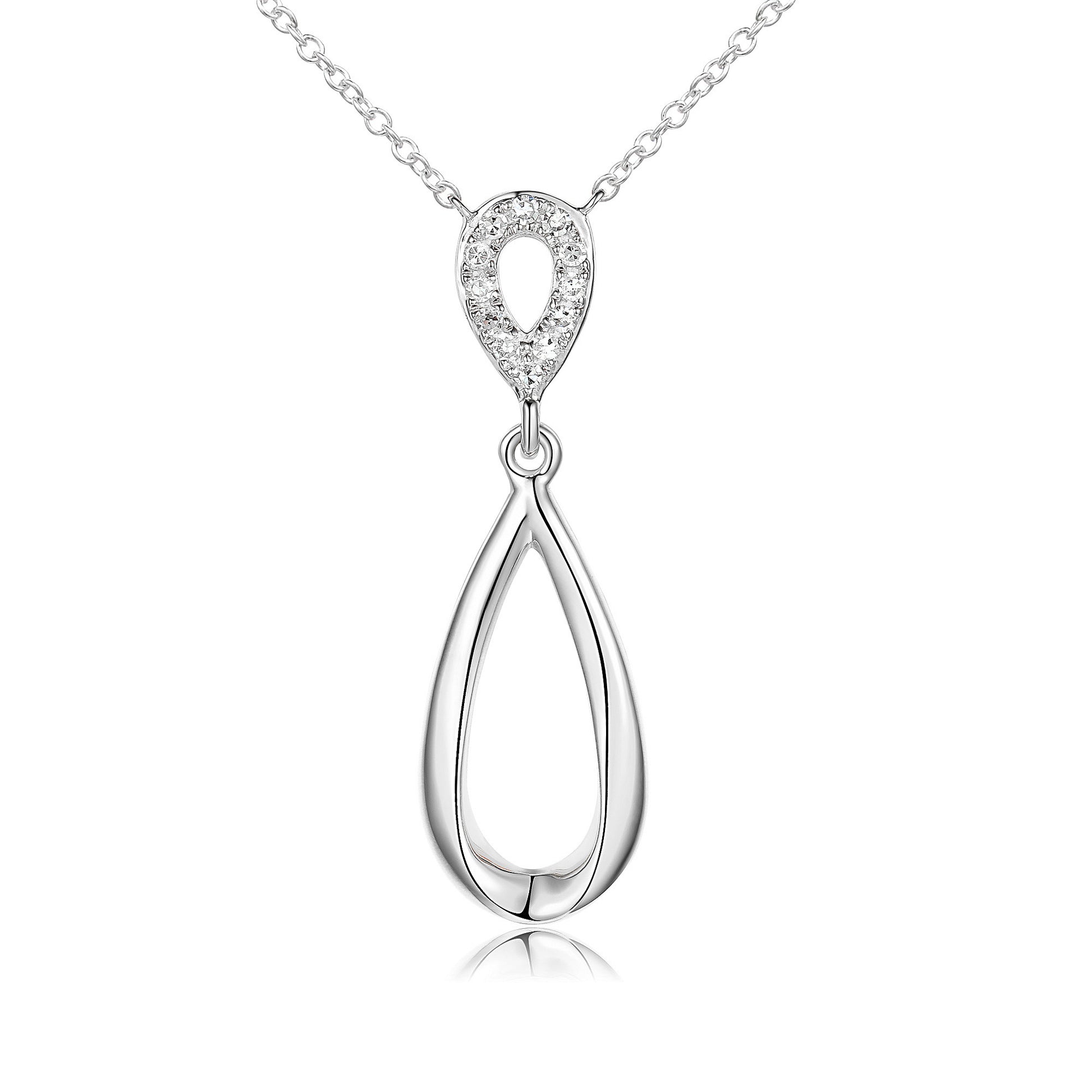 Micro Set Round Diamond Pear Shape Drop Necklace