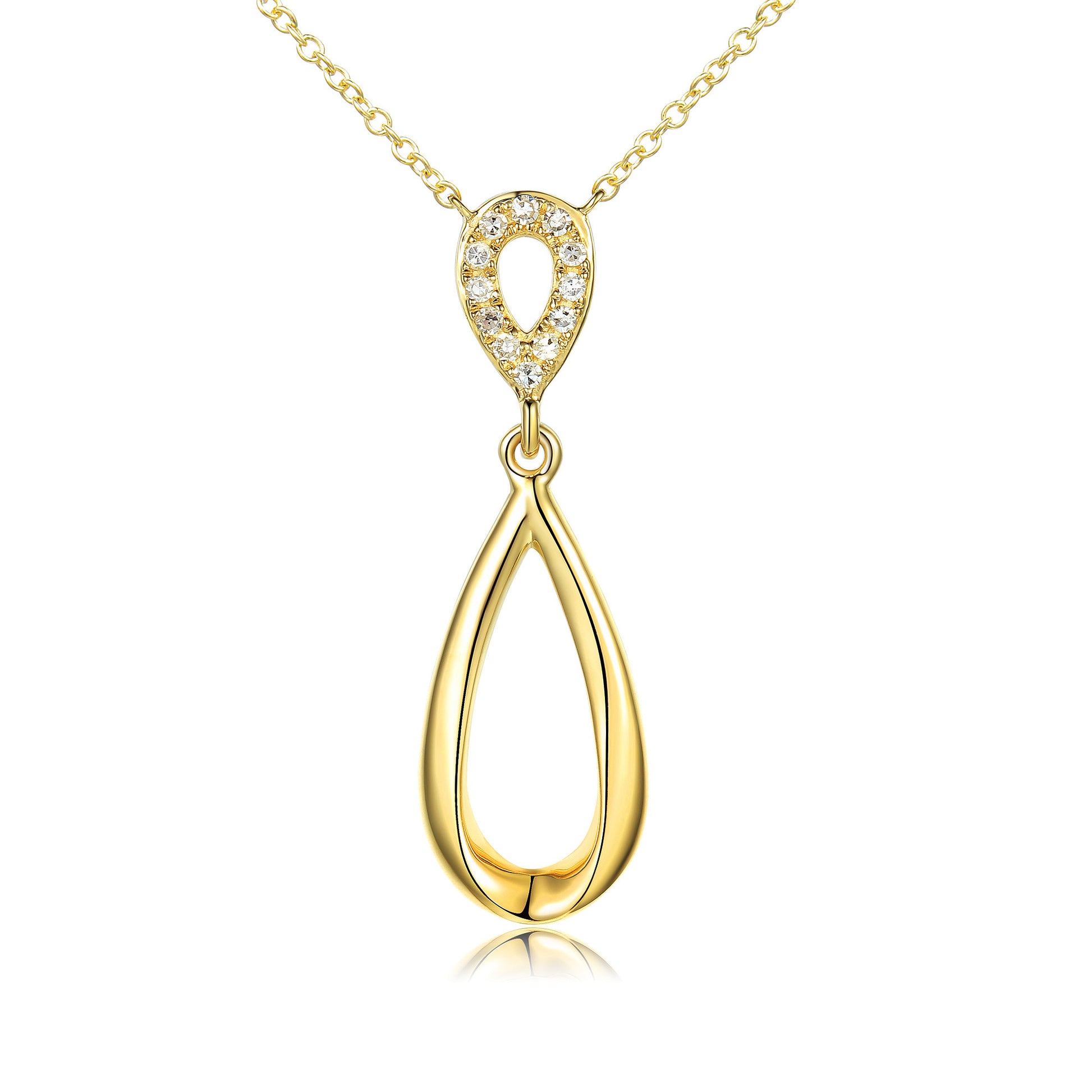 Micro Set Round Diamond Pear Shape Drop Necklace