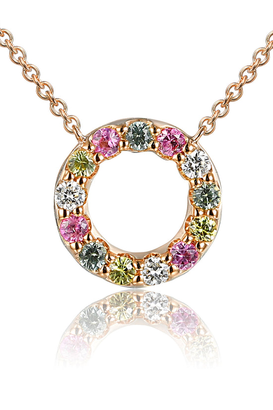 Micro Set Round Multi Colour Sapphire & Diamond Circle Necklace