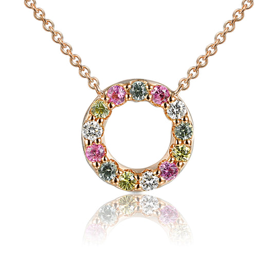 Micro Set Round Multi Colour Sapphire & Diamond Circle Necklace