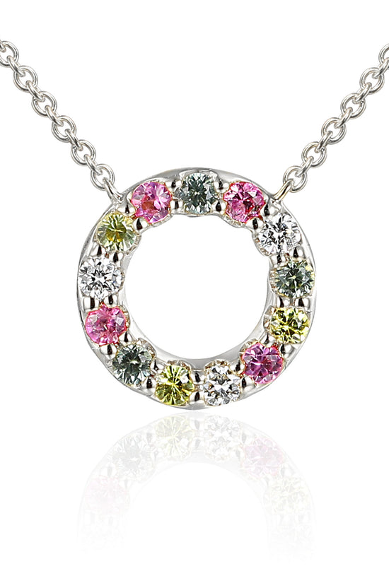 Micro Set Round Multi Colour Sapphire & Diamond Circle Necklace