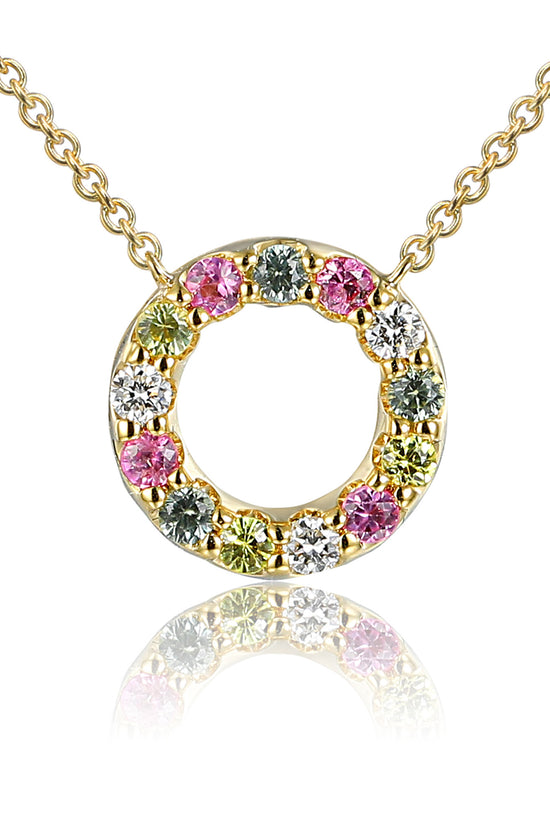 Micro Set Round Multi Colour Sapphire & Diamond Circle Necklace