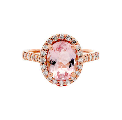 Natural Morganite with Halo and Shoulder Diamonds