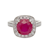 Natural Ruby Halo and Shoulder Diamonds with Mill Grain