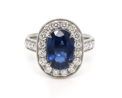 Oval-Cut Blue Sapphire Halo Ring