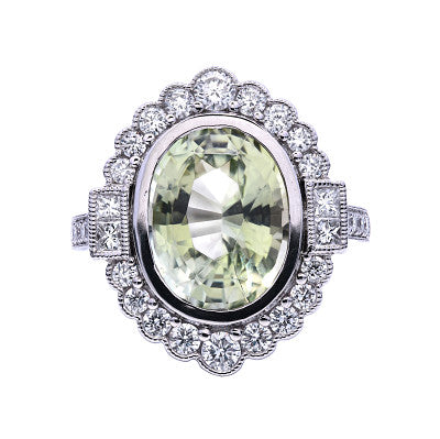 Oval Cut Mint Tourmaline with Halo & Shoulder Diamonds