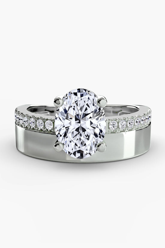 Wide Band Solitaire with Pavé Band