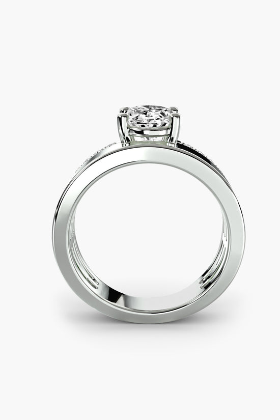 Wide Band Solitaire with Pavé Band