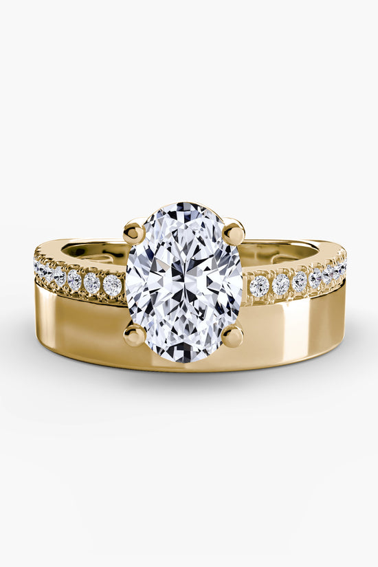 Wide Band Solitaire with Pavé Band