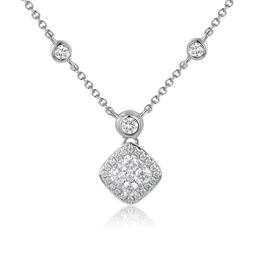 Rubover & Micro Set Round Brilliant Cut Diamond Circle Shape Cluster Necklace