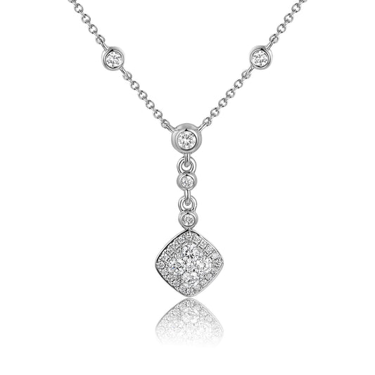 Rubover & Micro Set Round Brilliant Cut Diamond Circle Shape Cluster Necklace