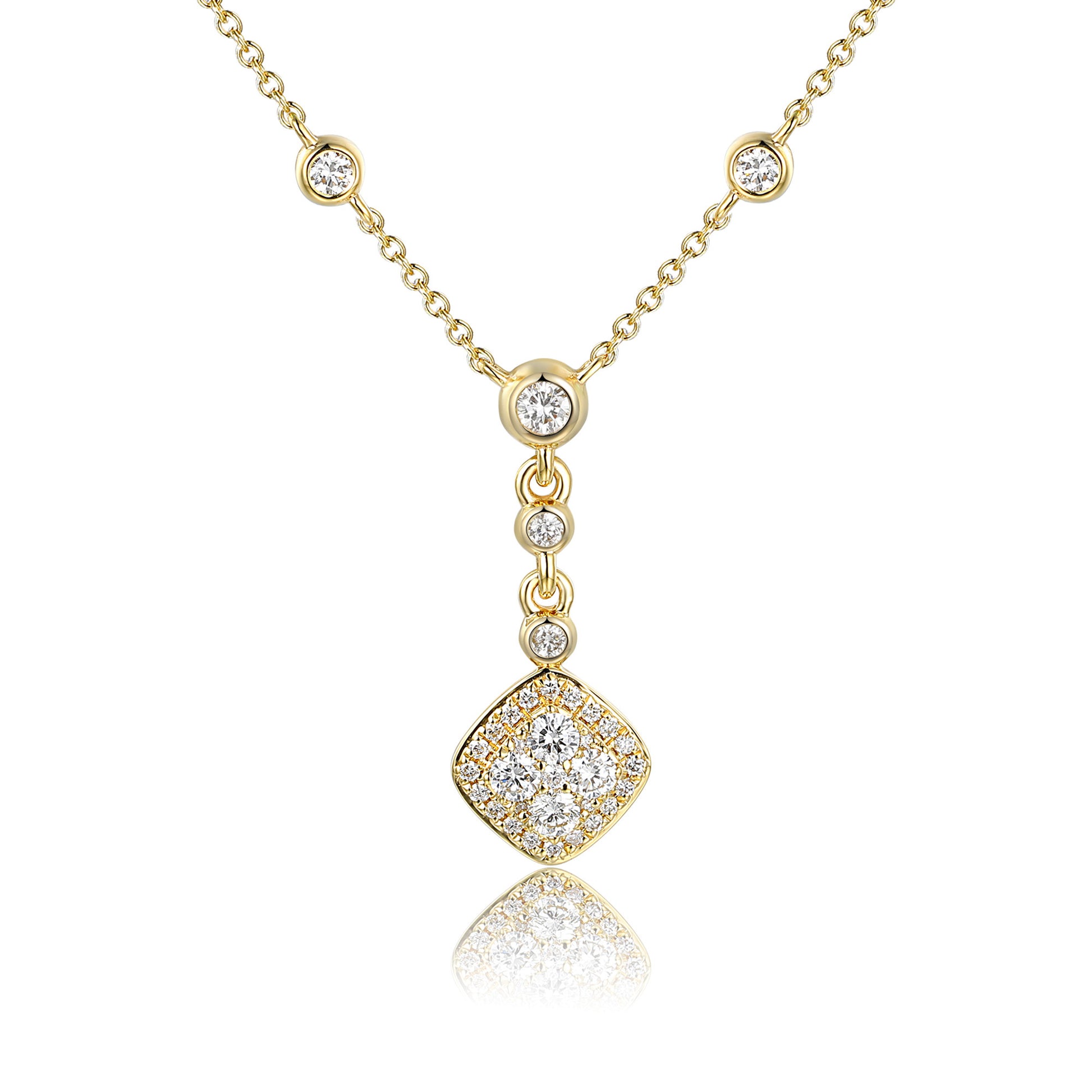 Rubover & Micro Set Round Brilliant Cut Diamond Circle Shape Cluster Necklace