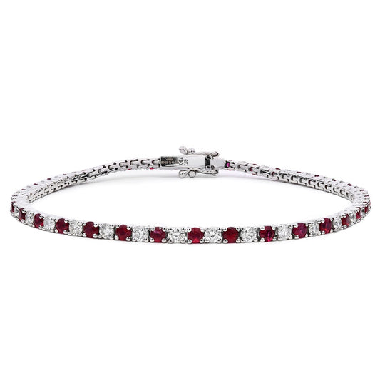 Round Brilliant Cut 2.3mm Ruby and Diamond Claw Set Tennis Bracelet