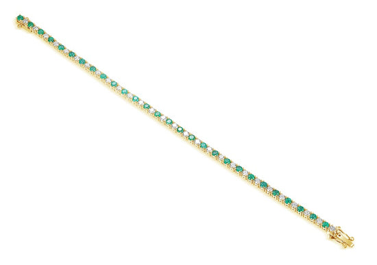 Round Brilliant Cut 2.8mm Emerald and Diamond Claw Set Tennis Bracelet