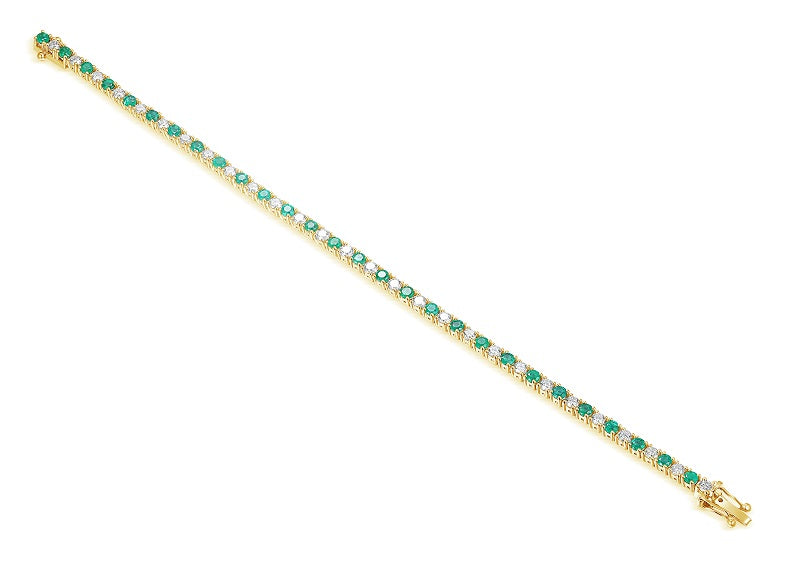 Round Brilliant Cut 2.8mm Emerald and Diamond Claw Set Tennis Bracelet