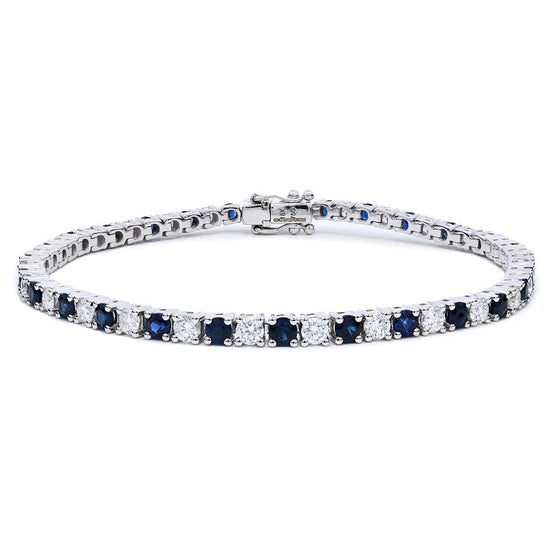 Round Brilliant Cut 2.8mm Sapphire and Diamond Claw Set Tennis Bracelet