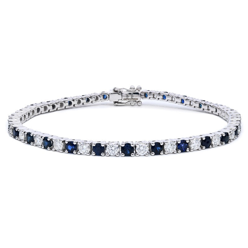 Round Brilliant Cut 2.8mm Sapphire and Diamond Claw Set Tennis Bracelet