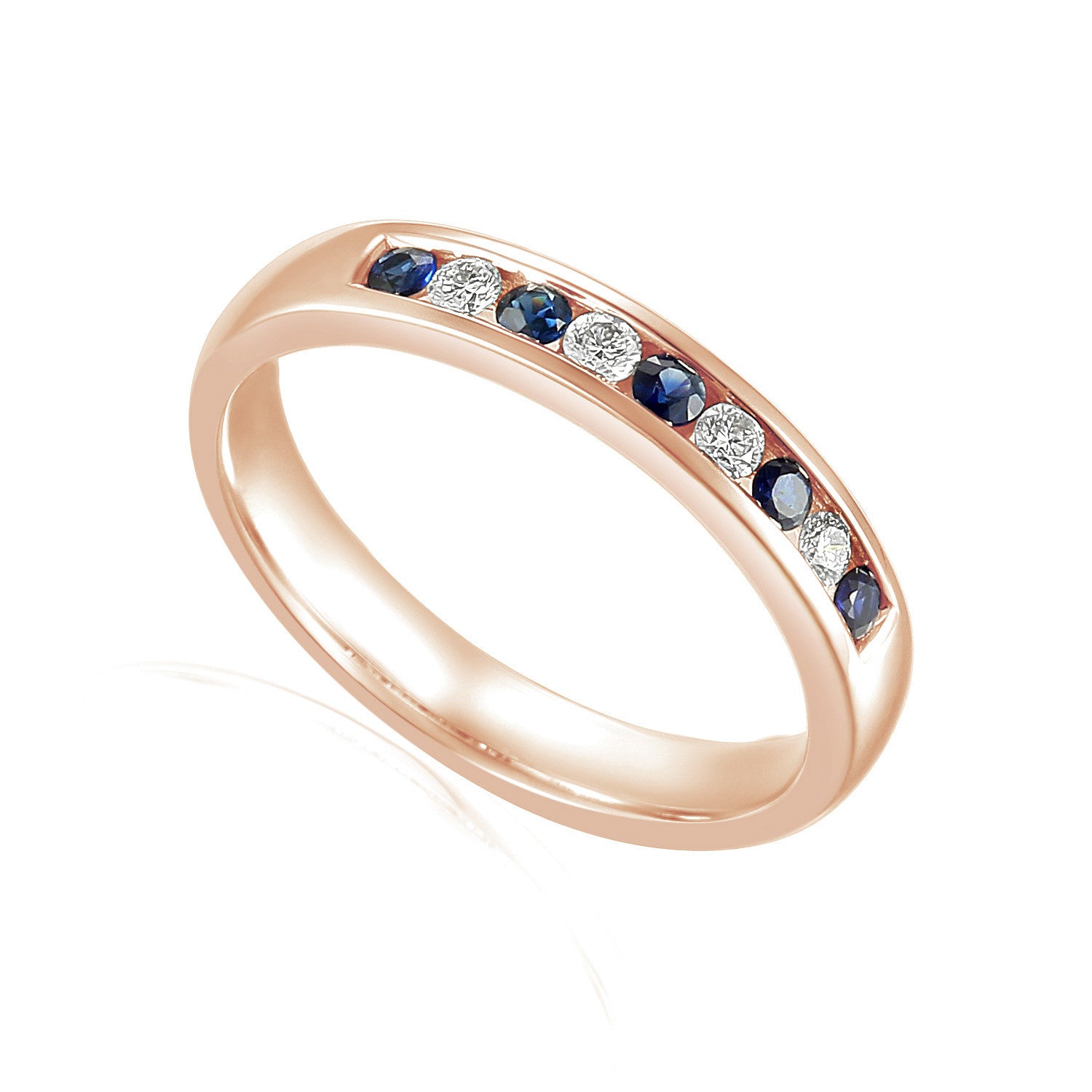Round Brilliant Cut Blue Sapphire & Diamond Channel Set Half Eternity Ring
