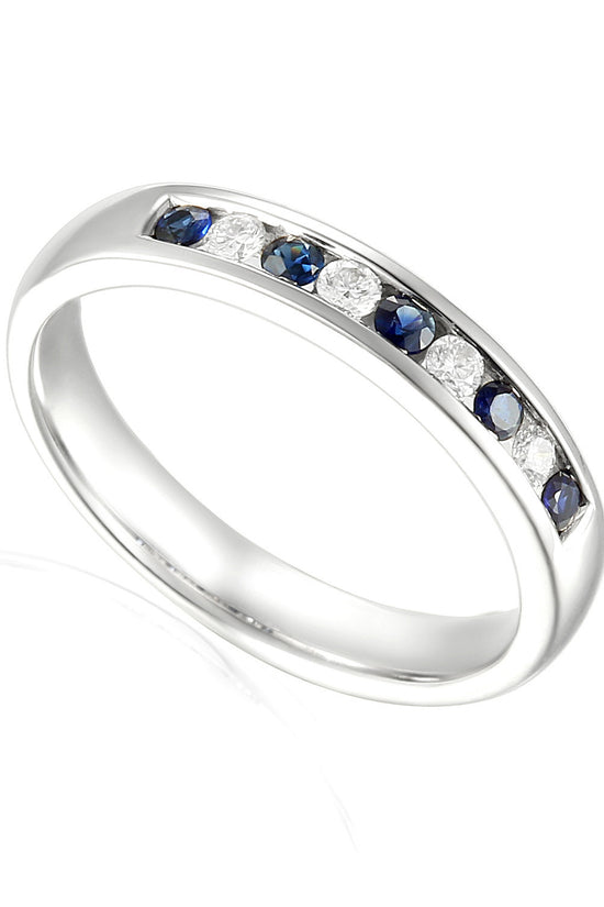 Round Brilliant Cut Blue Sapphire & Diamond Channel Set Half Eternity Ring