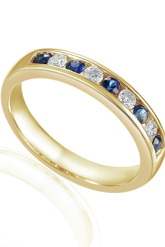 Round Brilliant Cut Blue Sapphire & Diamond Channel Set Half Eternity Ring