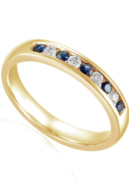 Round Brilliant Cut Blue Sapphire & Diamond Channel Set Half Eternity Ring