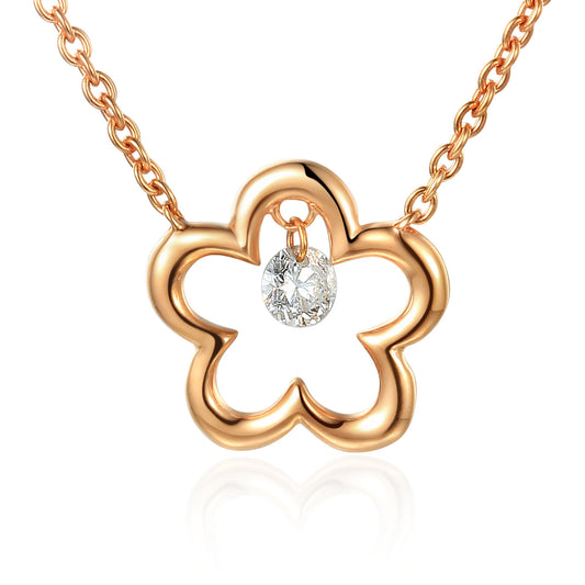 Round Brilliant Cut Dancing Diamond Clover Shape Necklace