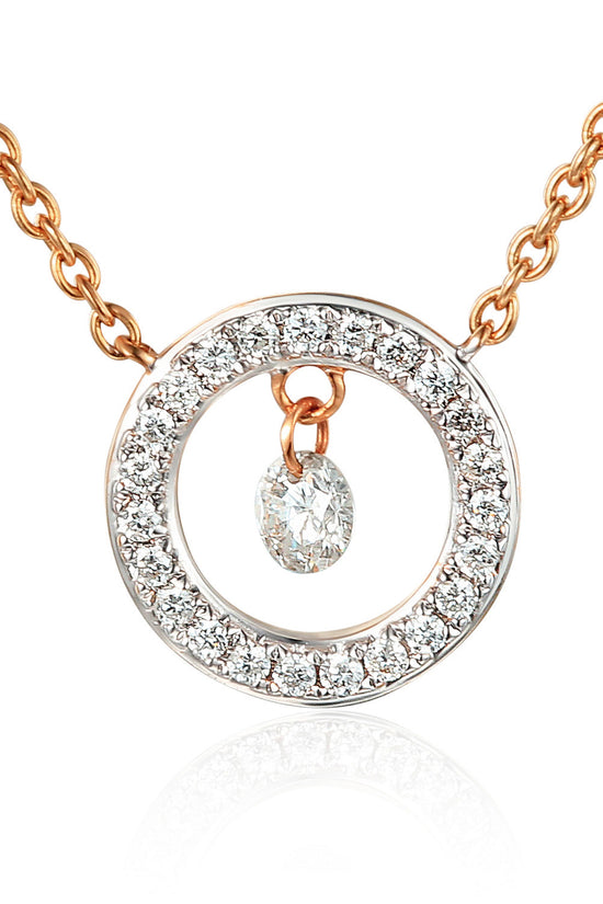Round Brilliant Cut Dancing Diamond With Micro Set Halo Necklace