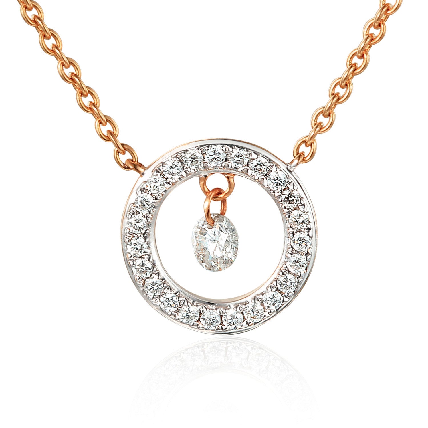 Round Brilliant Cut Dancing Diamond With Micro Set Halo Necklace