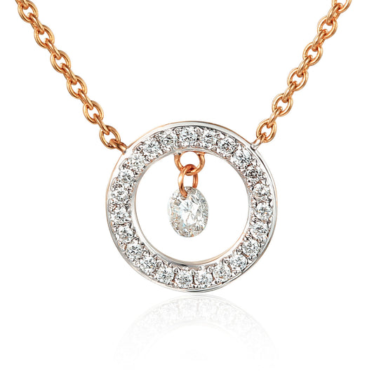 Round Brilliant Cut Dancing Diamond With Micro Set Halo Necklace