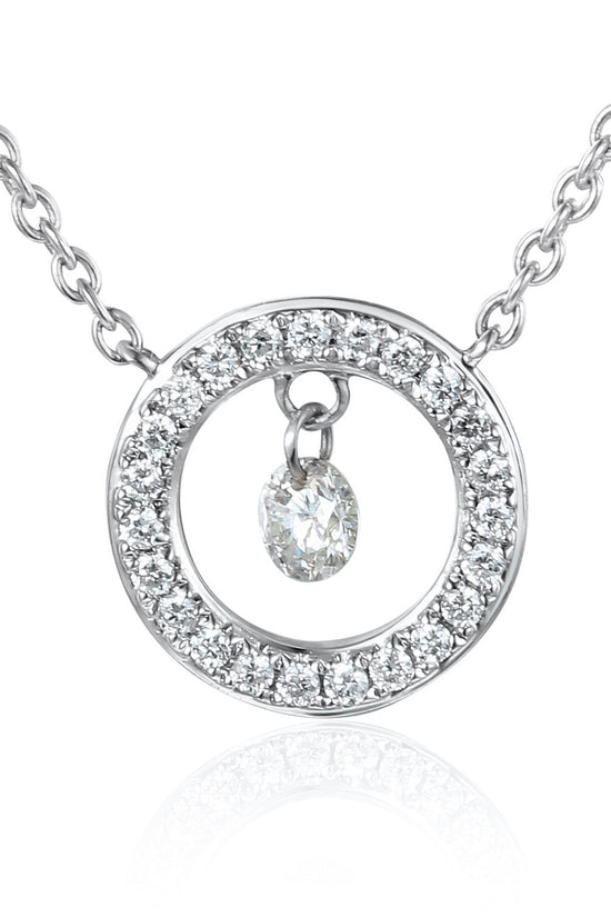 Round Brilliant Cut Dancing Diamond With Micro Set Halo Necklace
