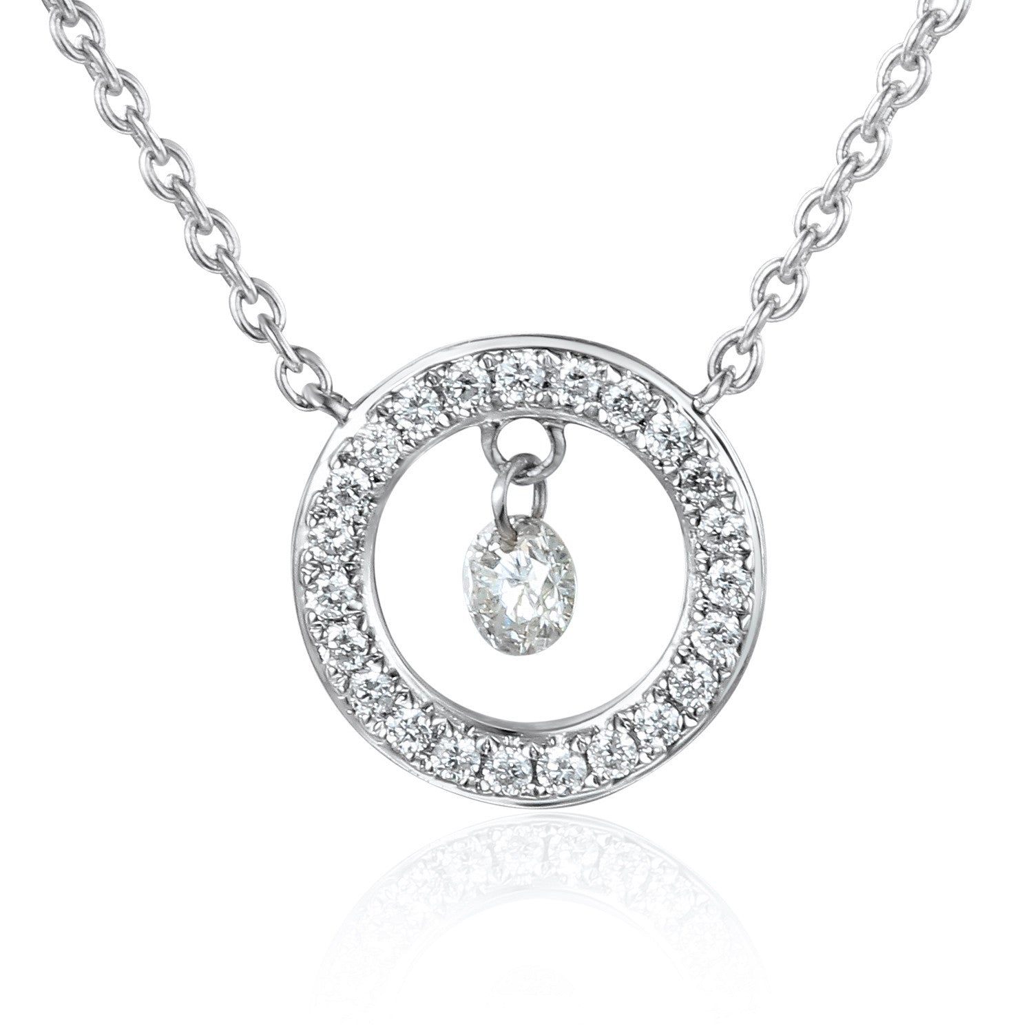 Round Brilliant Cut Dancing Diamond With Micro Set Halo Necklace