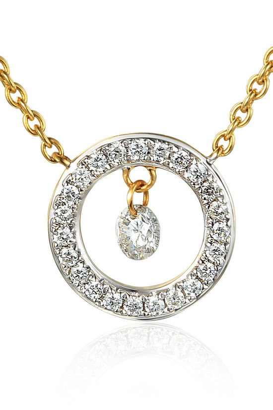 Round Brilliant Cut Dancing Diamond With Micro Set Halo Necklace