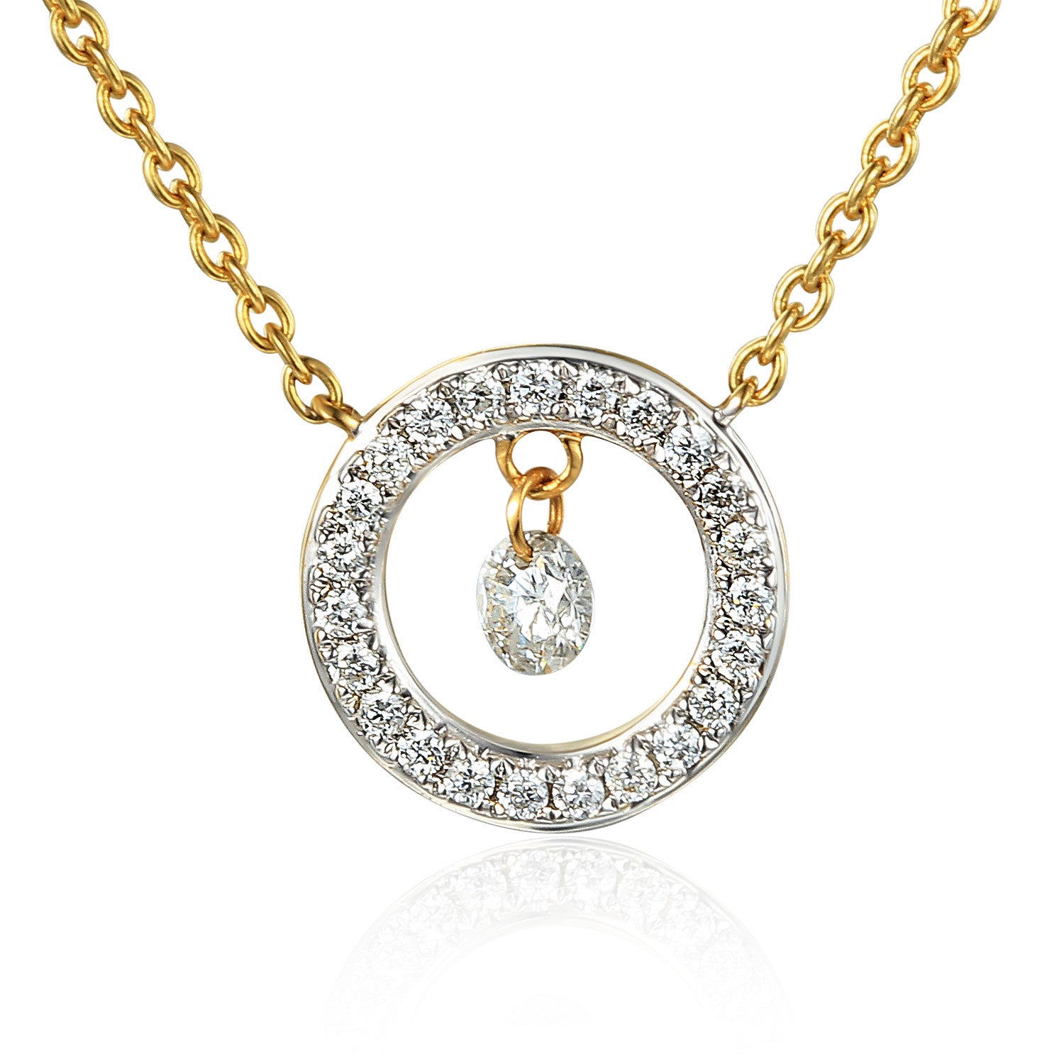 Round Brilliant Cut Dancing Diamond With Micro Set Halo Necklace