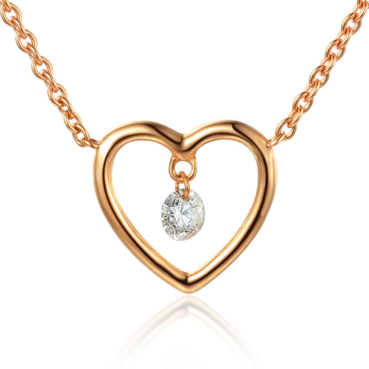 Round Brilliant Cut Diamond Heart Shaped Dancing Diamond Necklace