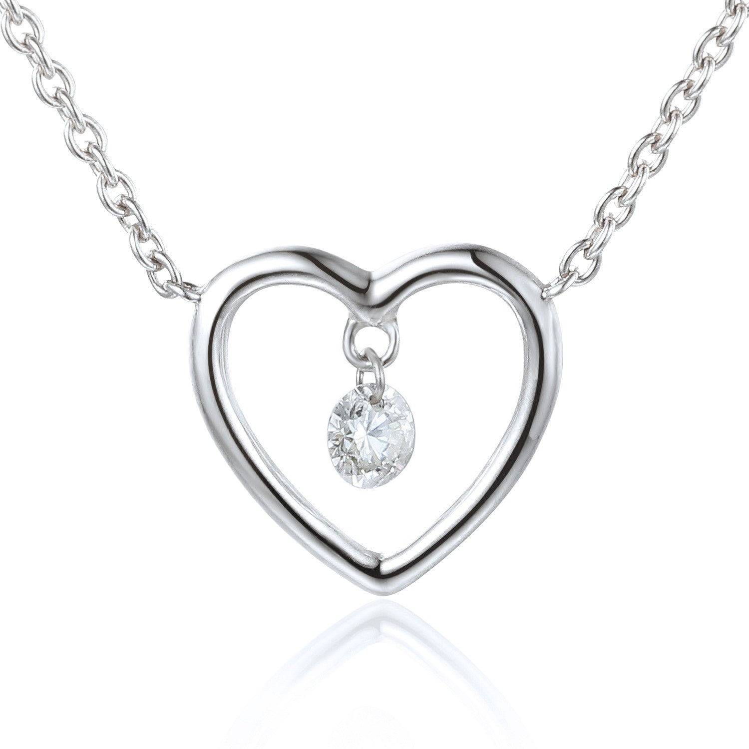 Round Brilliant Cut Diamond Heart Shaped Dancing Diamond Necklace