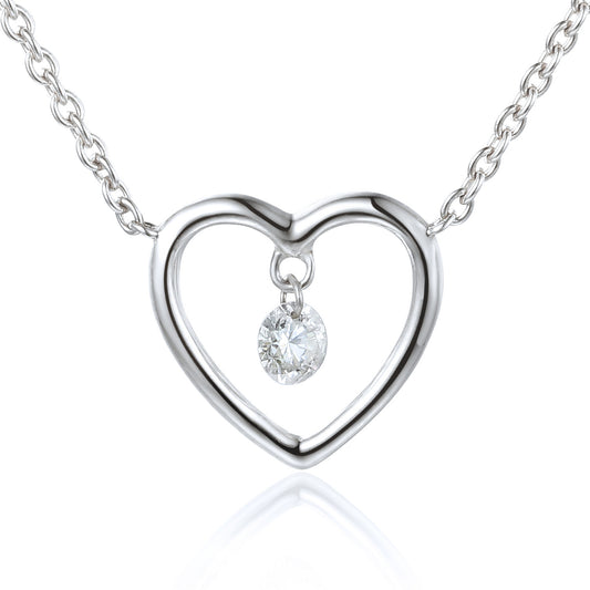 Round Brilliant Cut Diamond Heart Shaped Dancing Diamond Necklace