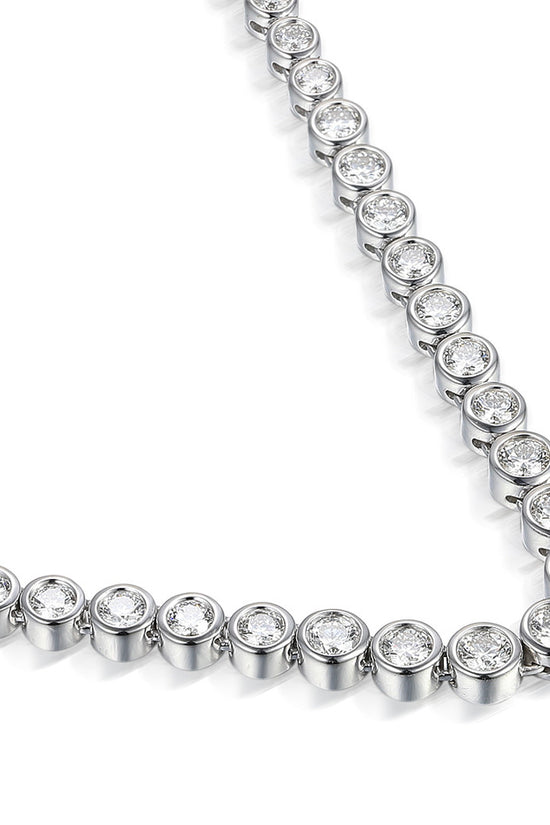 Round Brilliant Cut Diamond Rubover Set Graduated Tennis Necklace