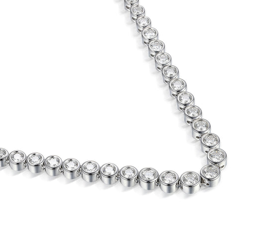Round Brilliant Cut Diamond Rubover Set Graduated Tennis Necklace