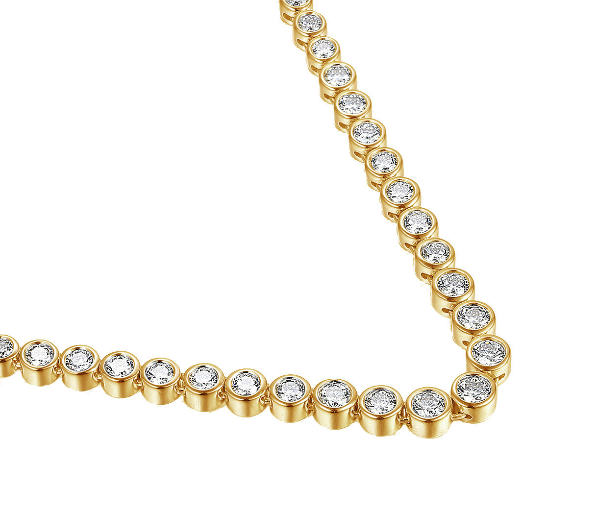 Round Brilliant Cut Diamond Rubover Set Graduated Tennis Necklace