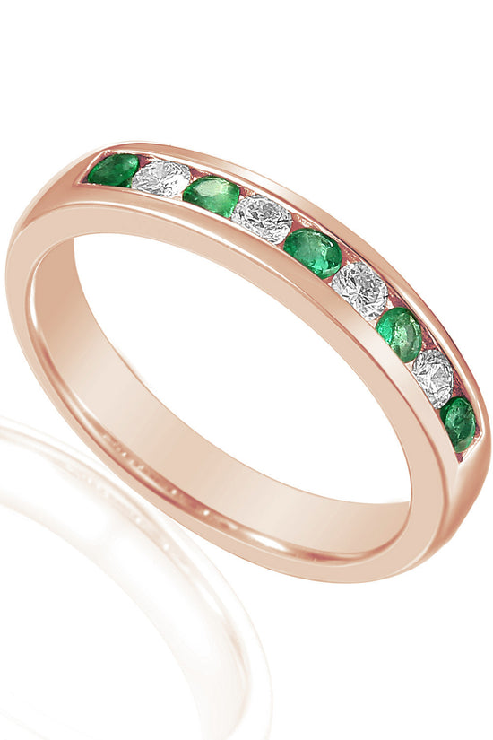Round Brilliant Cut Emerald & Diamond Channel Set Half Eternity Ring
