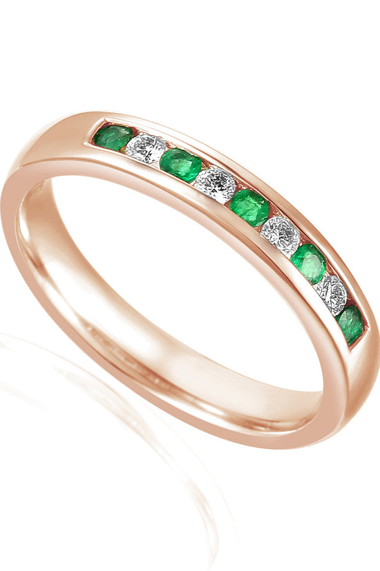 Round Brilliant Cut Emerald & Diamond Channel Set Half Eternity Ring