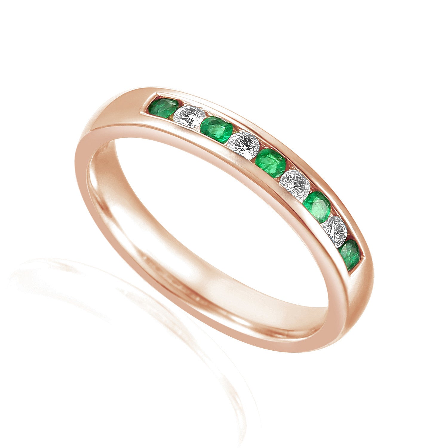 Round Brilliant Cut Emerald & Diamond Channel Set Half Eternity Ring