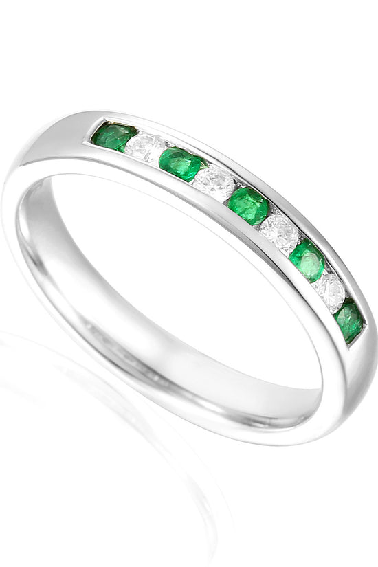 Round Brilliant Cut Emerald & Diamond Channel Set Half Eternity Ring