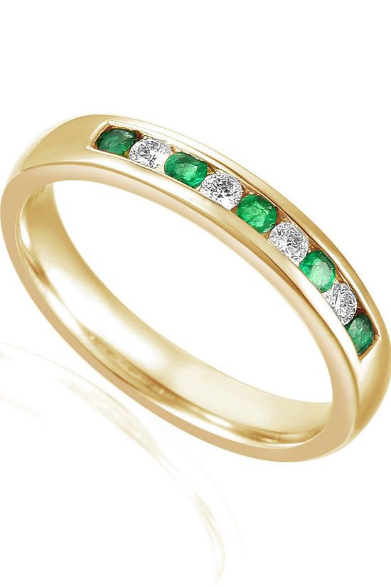 Round Brilliant Cut Emerald & Diamond Channel Set Half Eternity Ring