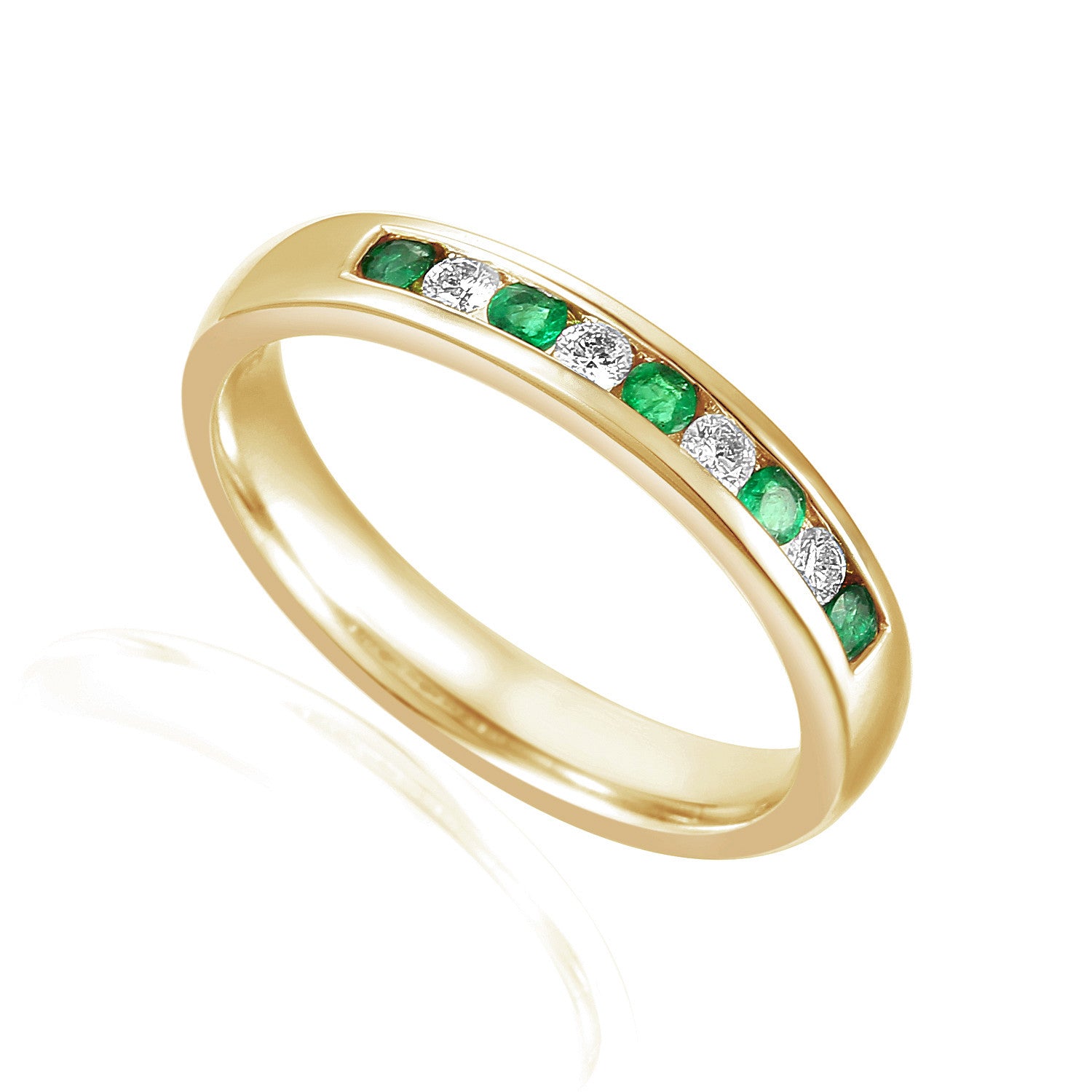 Round Brilliant Cut Emerald & Diamond Channel Set Half Eternity Ring
