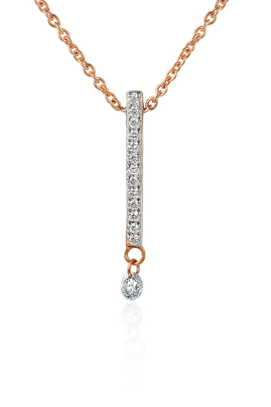 Round Brilliant Cut Micro Set Bar Drop With Dancing Diamond Necklace