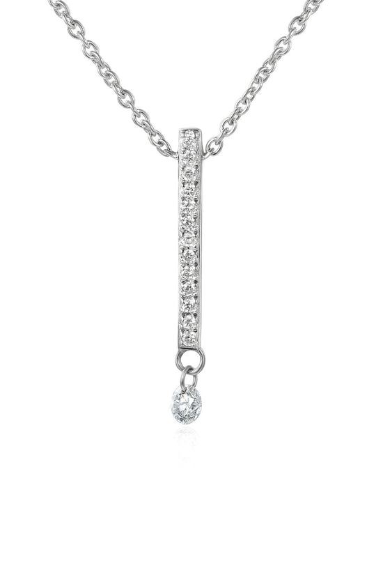 Round Brilliant Cut Micro Set Bar Drop With Dancing Diamond Necklace