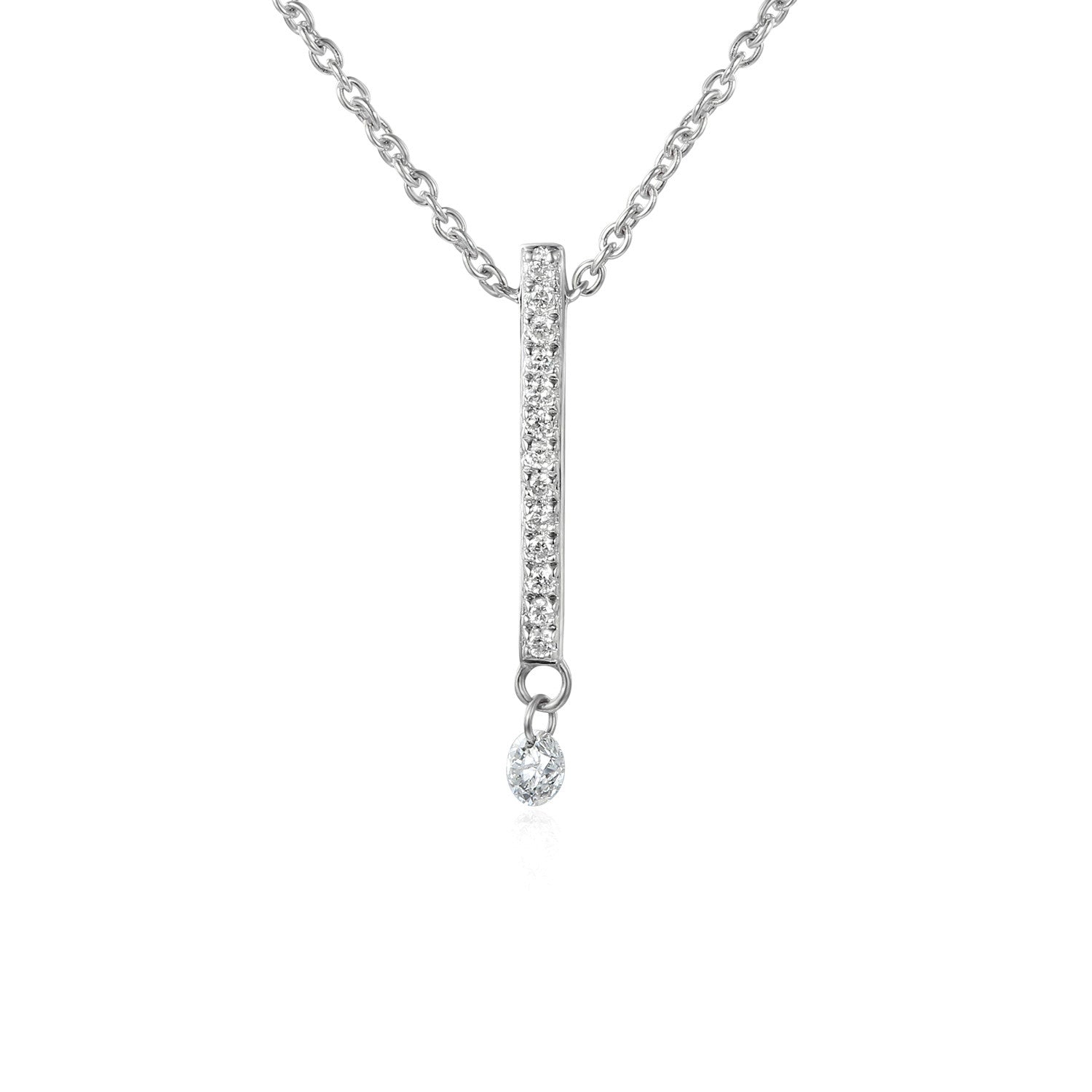 Round Brilliant Cut Micro Set Bar Drop With Dancing Diamond Necklace