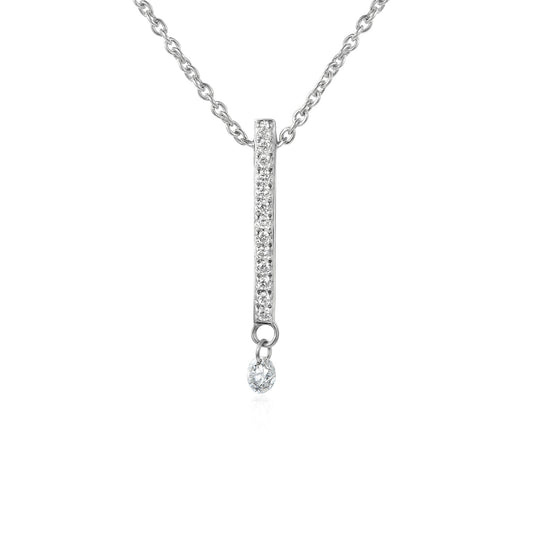 Round Brilliant Cut Micro Set Bar Drop With Dancing Diamond Necklace