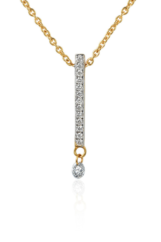 Round Brilliant Cut Micro Set Bar Drop With Dancing Diamond Necklace